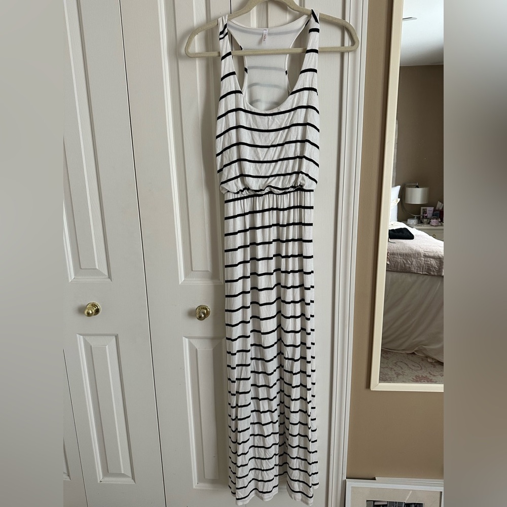 Pink Blush Maternity black and white striped maxi dress